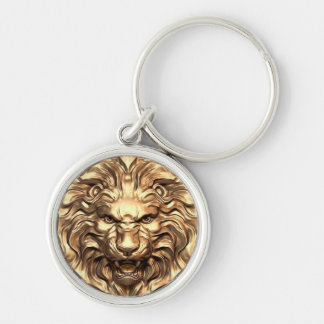 Chaveiro Pulseira de cabeça de leão dourado rugindo