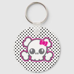 Chaveiro Pulseira de Caveira com Laço Rosa Kawaii
