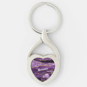 Chaveiro Pulseira de Chave com Brilho Dourado Roxo Personal