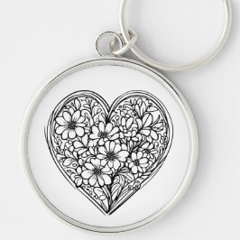 Chaveiro pulseira de chave com coração de flor preto e bran