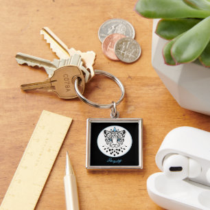 Chaveiro Pulseira de Chave Coroa de Leopardo Preto e Branco