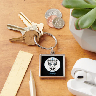 Chaveiro Pulseira de Chave Coroa de Leopardo Preto e Branco