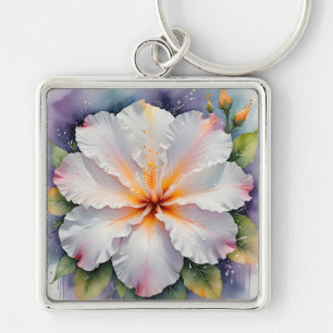Chaveiro pulseira de chave de flor de hibisco branco