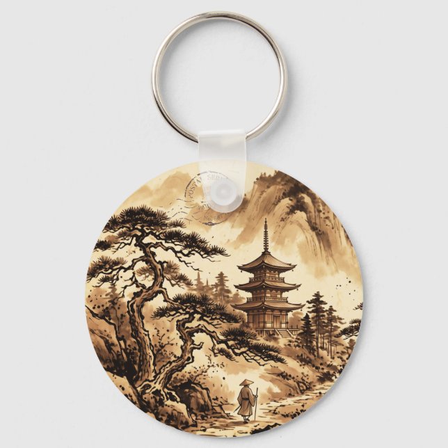 Chaveiro Pulseira de chave Pagode Japonesa Vintage (Frente)