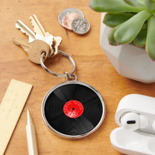 Chaveiro Pulseira de chave redonda de vinil retrô para aman