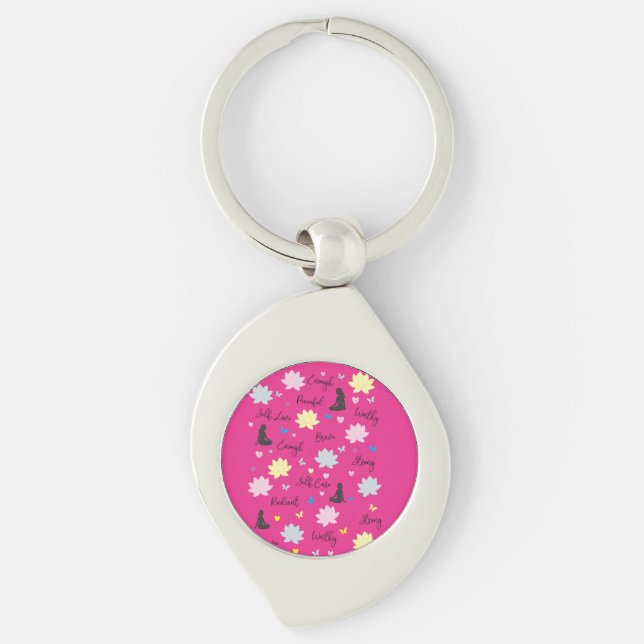 Chaveiro Pulseira de Chave Rosa | Padrão de Lótus de Força  (Frente)