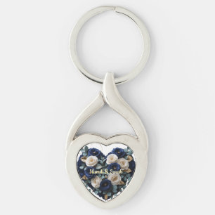 Chaveiro Pulseira de Coração com Monograma Floral Dourado M
