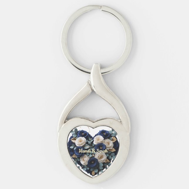 Chaveiro Pulseira de Coração com Monograma Floral Dourado M (Frente)
