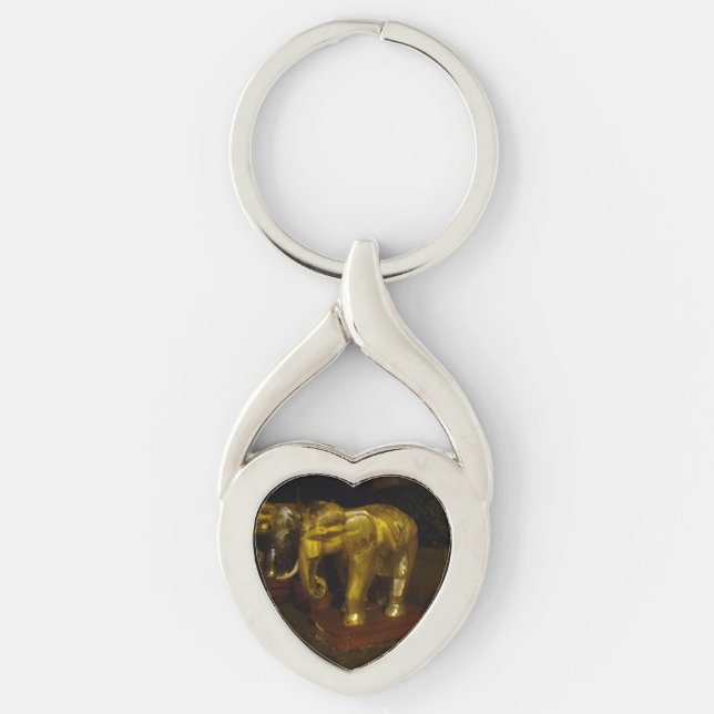 Chaveiro Pulseira de Coração de Elefante Dourado (Frente)