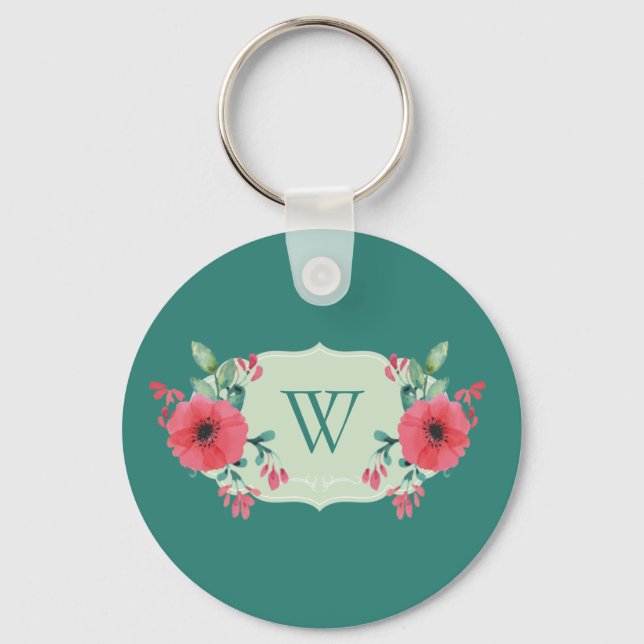 Chaveiro Pulseira de flores azul-petróleo com flores rosa (Frente)