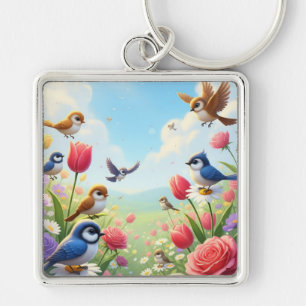 Chaveiro Pulseira de Flores e Pássaros