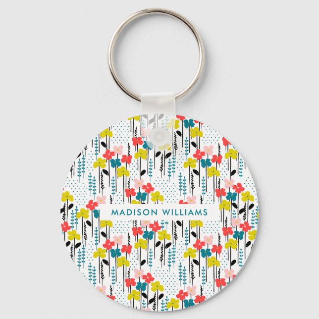 Chaveiro Pulseira de Flores Monogramadas Minimalista Modern (Frente)