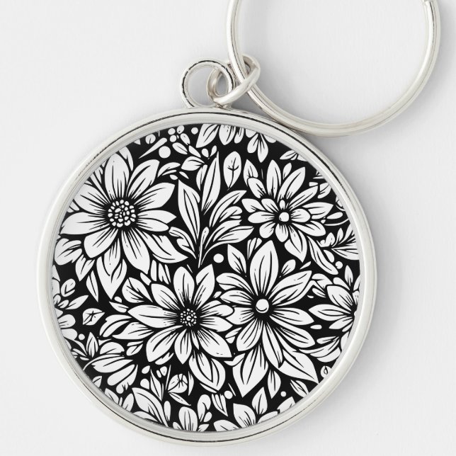 Chaveiro pulseira de flores preto e branco (Frente)