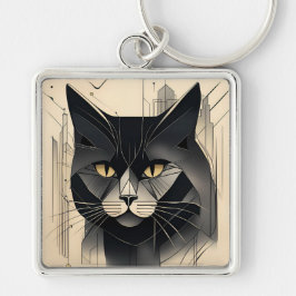 Chaveiro Pulseira de Gato Preto Art Deco