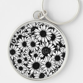 Chaveiro pulseira de girassóis preto e branco