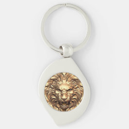 Chaveiro Pulseira de Metal Cabeça de Leão Dourado Rugindo