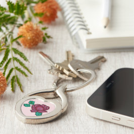 Chaveiro Pulseira de Metal com Coração de Rosa Vermelha