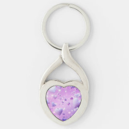 Chaveiro Pulseira de Metal com Coração em Brilho Roxo