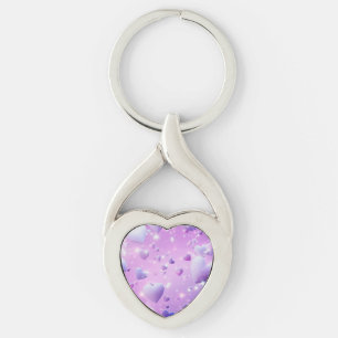 Chaveiro Pulseira de Metal com Coração em Brilho Roxo