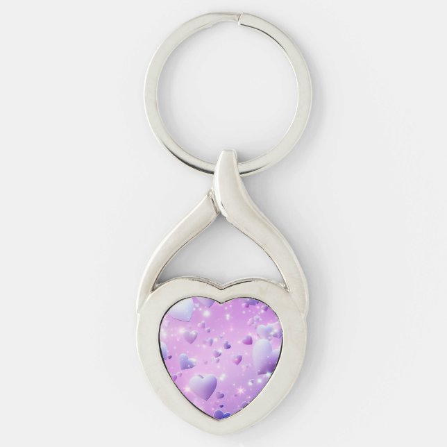 Chaveiro Pulseira de Metal com Coração em Brilho Roxo (Frente)