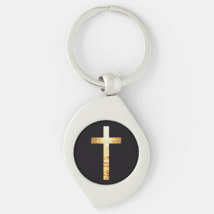 Chaveiro Pulseira de metal com cruz simples preta e dourada