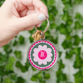 Chaveiro Pulseira de Metal Redonda Floral Rosa