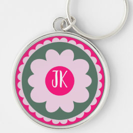 Chaveiro Pulseira de Metal Redonda Floral Rosa