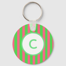 Chaveiro Pulseira de Monograma com Listras Rosa e Verde