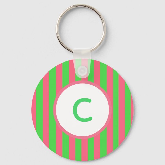 Chaveiro Pulseira de Monograma com Listras Rosa e Verde (Frente)
