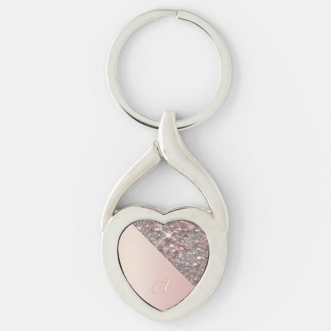 Chaveiro Pulseira de Monograma em Dourado Rosa Elegante (Frente)