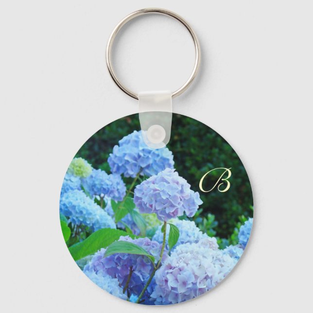 Chaveiro Pulseira de monograma Flores de Hortênsia Azul (Frente)