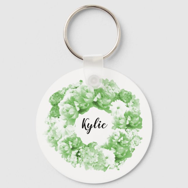 Chaveiro Pulseira de Noiva com Grinalda Floral Verde Menta (Frente)