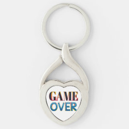 Chaveiro Pulseira de prata com o texto "Game Over" em negri