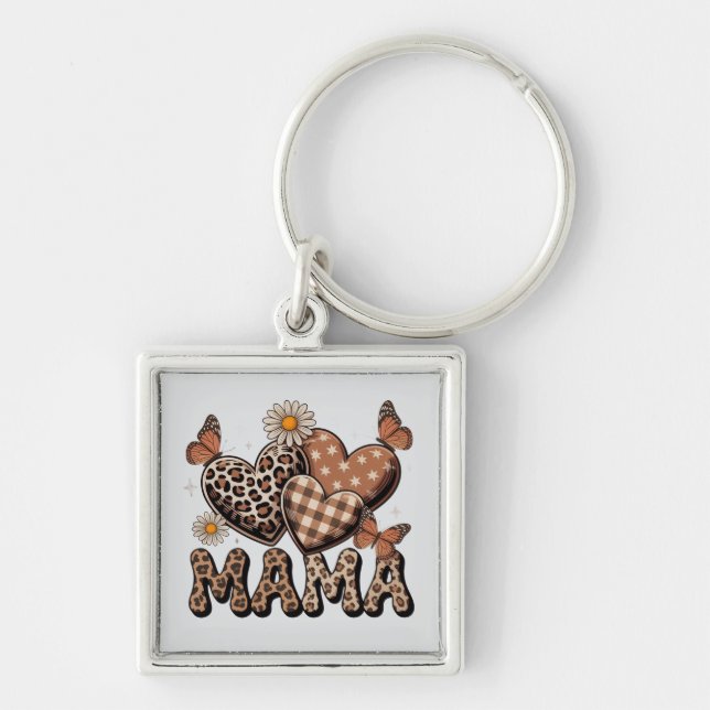 Chaveiro Pulseira de Prata Estampa de Leopardo Coração de M (Frente)