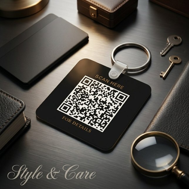 Chaveiro Pulseira de Tecla Quadrada de Alumínio com Logotip (Black Logo Aluminum Square Keychain with QR Code)