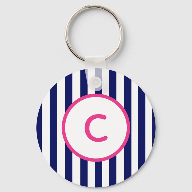 Chaveiro Pulseira de Teclas com Listra Azul Marinho Monogra (Frente)