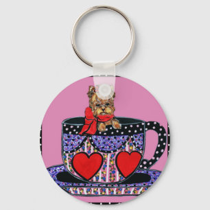 Chaveiro Pulseira de Yorkie de Xícara de Chá