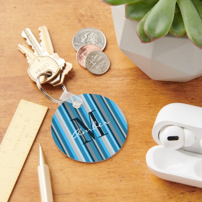 Chaveiro Pulseira Personalizada Azul Bege Cinza Vertical (Mesa)