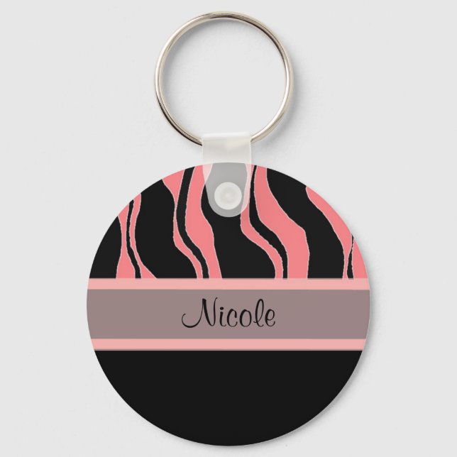Chaveiro Pulseira Personalizada Preta e Rosa Moderno Zebra (Frente)