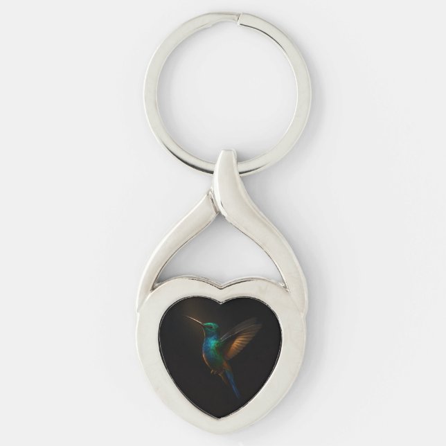 Chaveiro Pulseira preta 4 Luxe com beija-flor voando (Frente)
