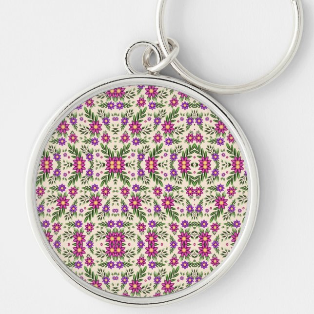 Chaveiro Pulseira redonda com um geométrico floral rosa e v (Frente)