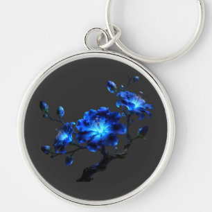 Chaveiro Pulseira Redonda de Teclas com Ramo Floral Azul Br