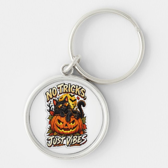 Chaveiro Pulseiras de Gato Preto de Halloween Sem Truques (Frente)