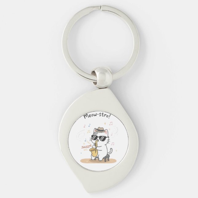 Chaveiro Pulseiras de Gato Tocando Saxofone Jazz Divertidas (Frente)