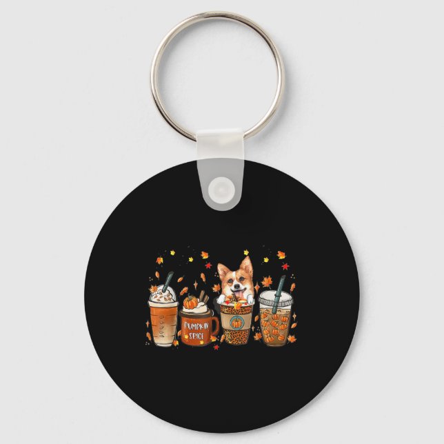 Chaveiro Pumpkin De Café Fall Corgi De Outono Fechado Latin (Frente)