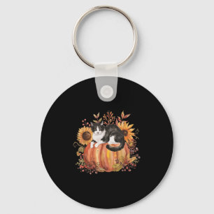 Chaveiro Pumpkin Fall Tuxedo Cat Sunflower Ação de Graças S