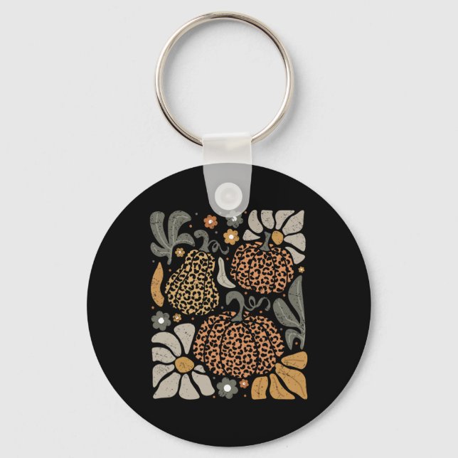 Chaveiro Pumpkin Leopardo com Flores Boho Floral Graças (Frente)