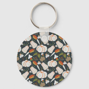 Chaveiro Pumpkin sem costura padrão floral preto e branco