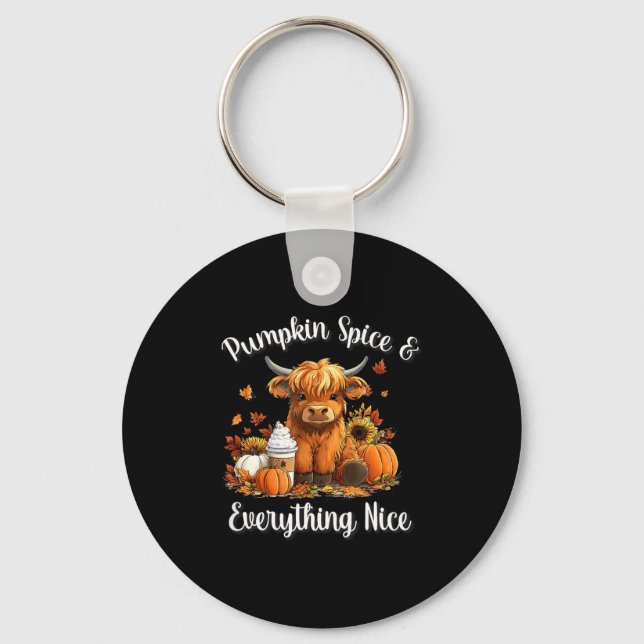 Chaveiro Pumpkin Spice &amp; Everything Nice Highland Cow L (Frente)