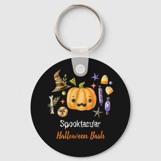 Chaveiro Pumpkin Spooktacular Festa de Halloween Bash, Pret (Frente)